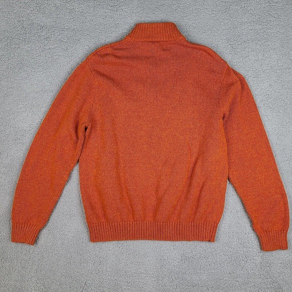 Chaps Sweater Men's Large Orange 1/4 Button Pullover‎ Mock Neck Jumper - Picture 5 of 11